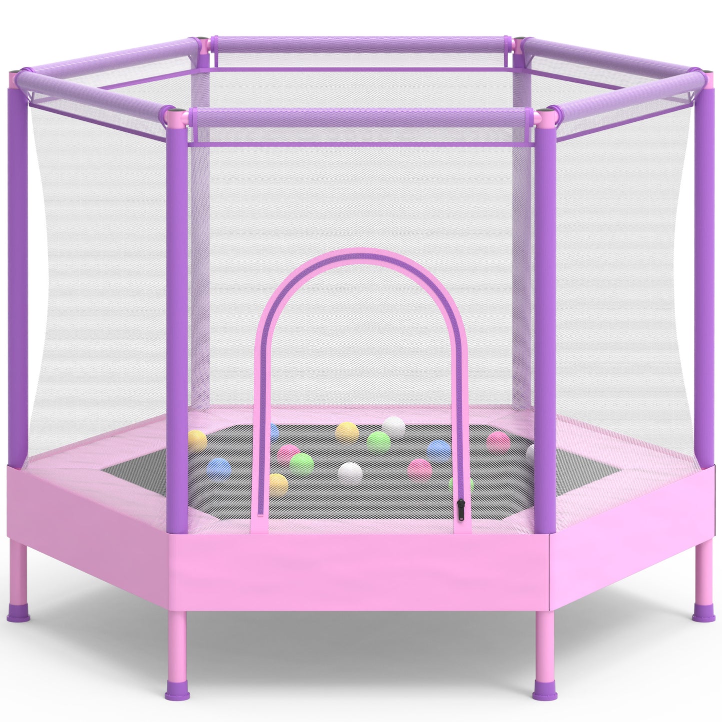 55" Toddler Trampoline with Enclosure Net & Ocean Balls, SHINPT Kids Trampoline for Toddlers Ages 3+, Indoor Trampoline with No Gap Design, Small Trampoline for Kids Room, Living Room, Ideal Gift