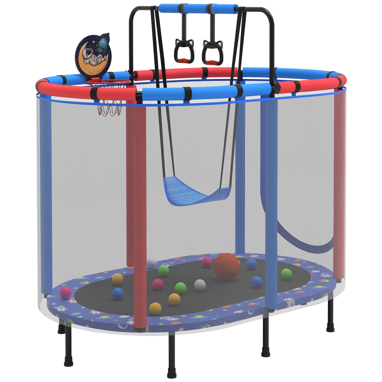 60" Trampoline for Kids Age3-12 with Basketball Hoop, SHINPT Recreational Trampolines with Safety Enclosure Net, Mini Outdoor Trampoline with Swing, Easy Assembly, Outdoor, Indoor