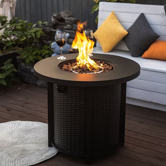 SHINPT 30" Propane Fire Pit Table, SHINPT 50000 BTU Outdoor Fire Pit with Lid and Lava Rock, Outdoor Fire Table for Backyard, Garden, Gas Fire Pit for Outside, Patio, Add Ambience to Gatherings