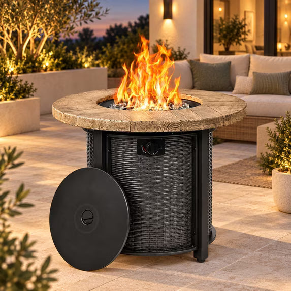 SHINPT 30" Propane Fire Pit Table, SHINPT 50000 BTU Outdoor Fire Pit with Lid and Lava Rock, Outdoor Fire Table for Backyard, Garden, Gas Fire Pit for Outside, Patio, Add Ambience to Gatherings