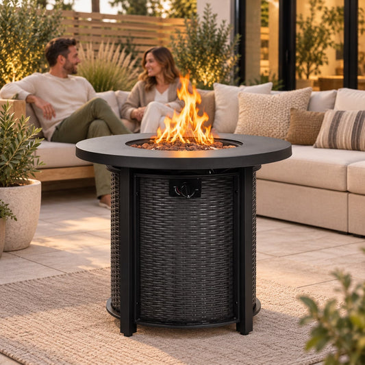 SHINPT 30" Propane Fire Pit Table, SHINPT 50000 BTU Outdoor Fire Pit with Lid and Lava Rock, Outdoor Fire Table for Backyard, Garden, Gas Fire Pit for Outside, Patio, Add Ambience to Gatherings