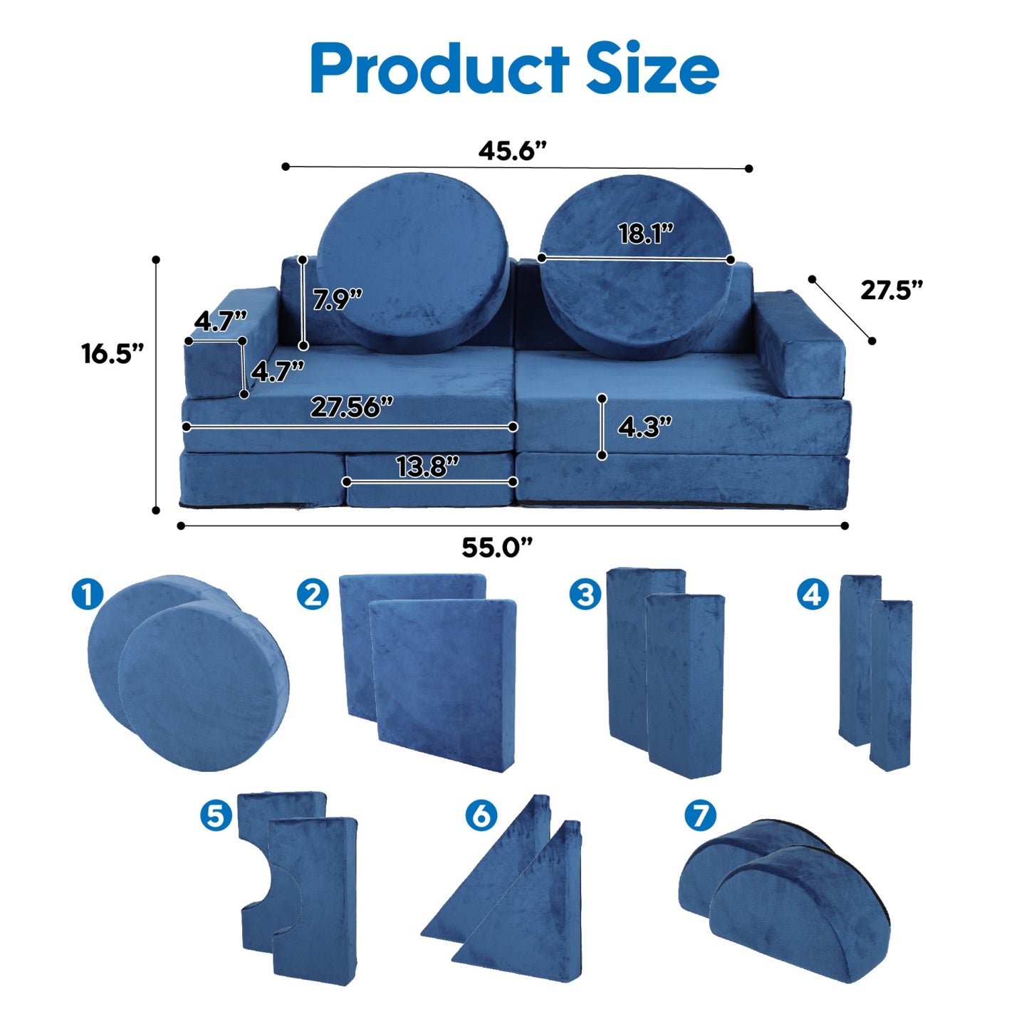 14pcs Modular Kids Play Couch, SHINPT Kids Play Couch for Toddlers Convertible Foam and Floor Cushion, Kids Playroom Furniture for Playroom Bedroom Living Rooms, Nugget Couch for Kids Birthday Gifts