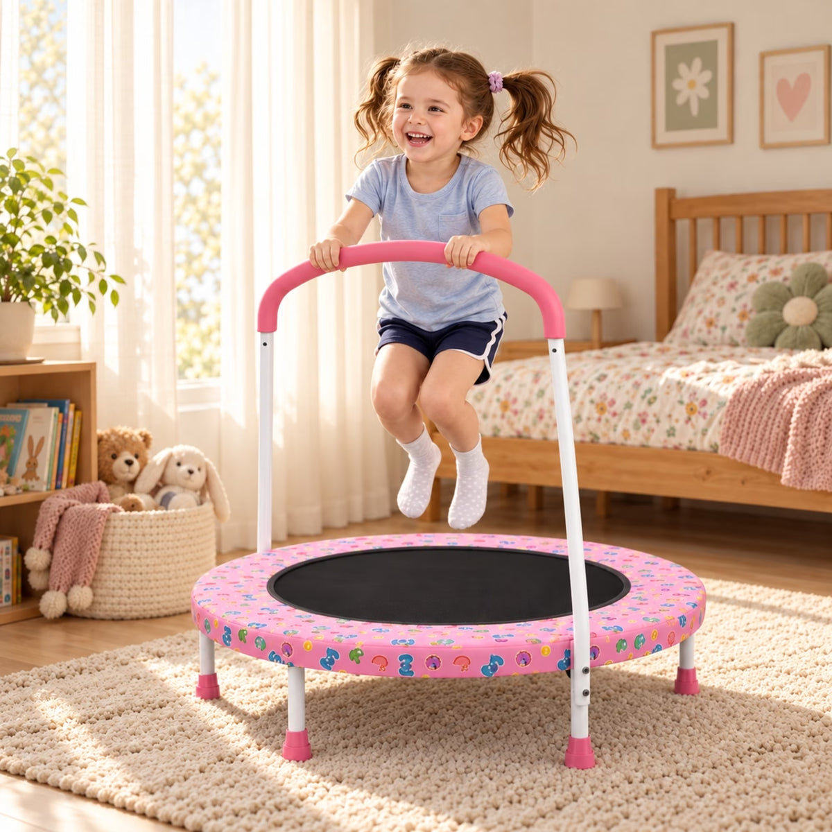 SHINPT 36" Mini Trampoline for Kids Ages 1-6, SHINPT Trampoline for Toddlers for Birthday Gift, 36in Toddler Trampoline Indoor/Outdoor with Handle, Small Trampoline for Yard, Lawn, Garden, Backyard