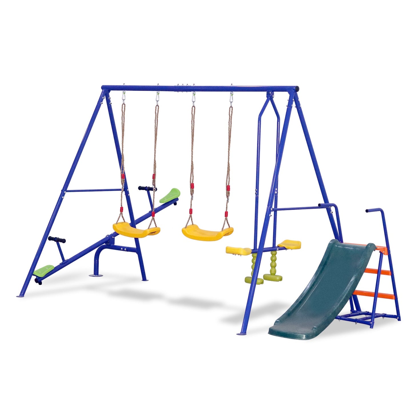 5 in 1 Outdoor Toddler Swing Set for Backyard, SHINPT Playground Swing Sets with 2 Belt Swings and Teeter-totter, Multifunction Playsets with Slide and Glider, Metal Swing Set with 700 lbs Capacity