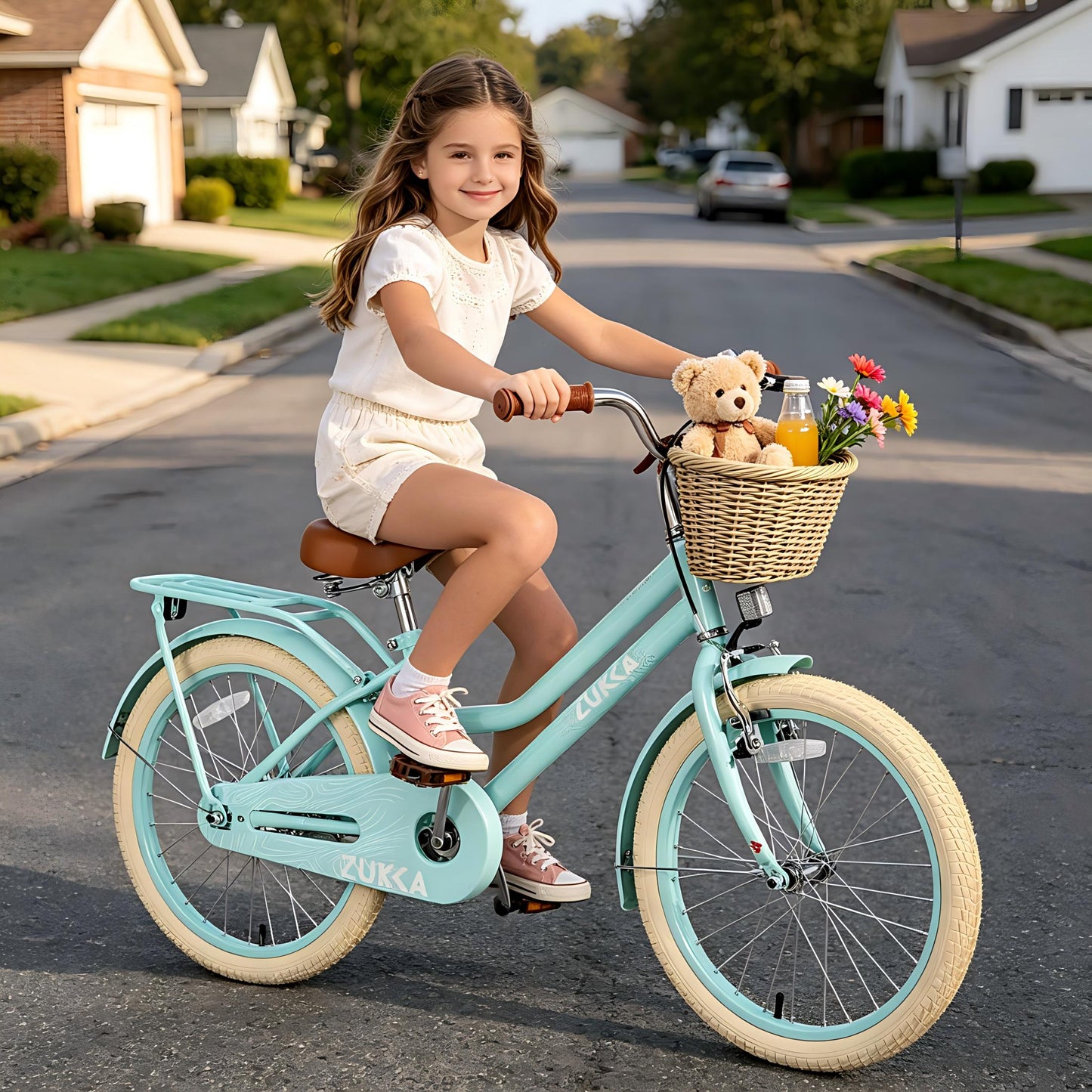 SHINPT 20 Inch Girls Bike for Ages 7–10, Kids Bicycle with Basket & Rear Rack, Single Speed Easy Ride Bike with Adjustable Seat, Outdoor Riding Bike for Kids, Beginner Bike, Birthday Gift for Kids