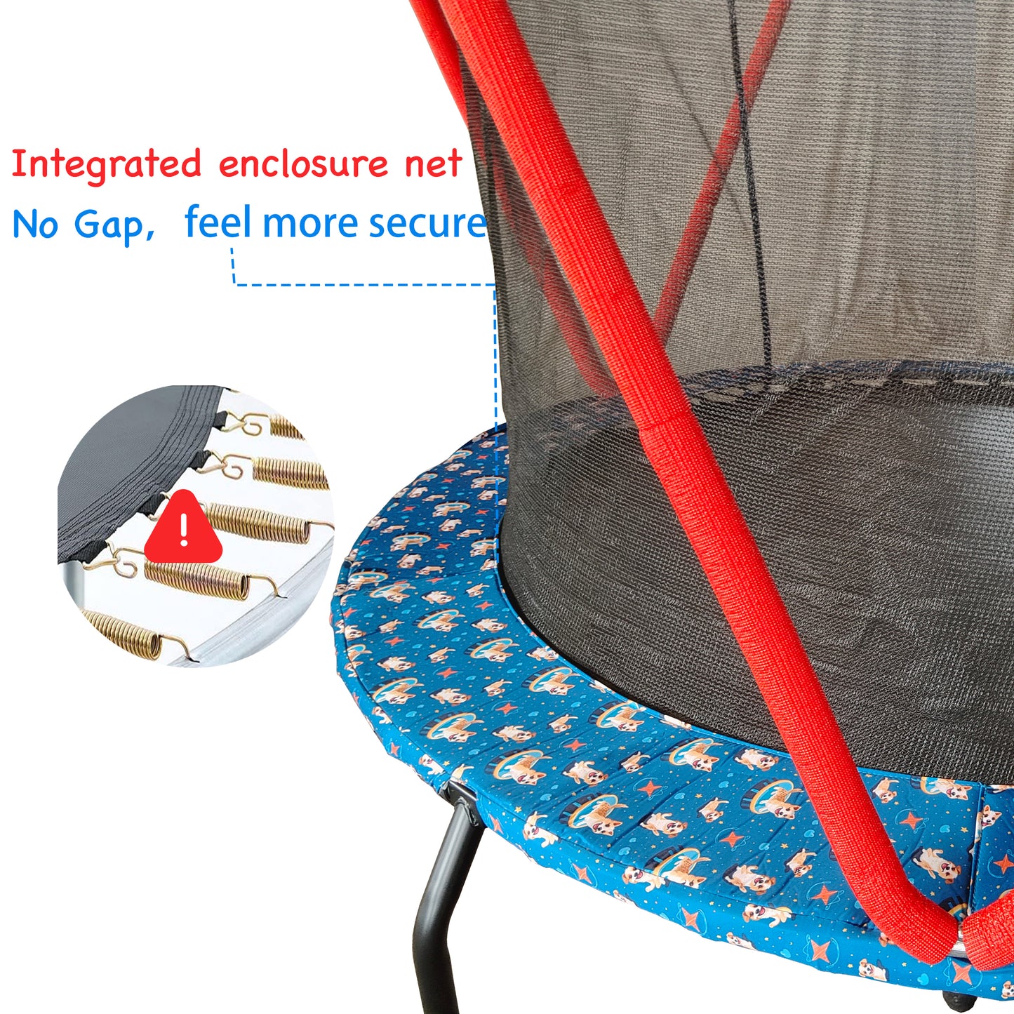 66" Mini Trampoline for Kids Ages 3-9, Kids Trampoline with No-Gap Design & High Safety Net for Boys&Girls, SHINPT Trampoline for Indoor & Outdoor, Rebounder Exercise Trampoline for Backyard, Patio