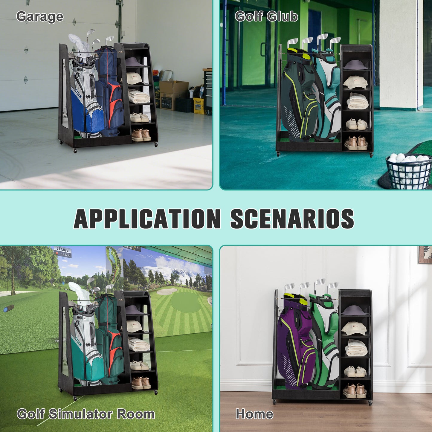 35.5" Golf Bag Storage with Drawers, SHINPT Wooden Golf Bag Organizer for Golf Balls, Shoes & Accessories, Heavy Duty Golf Storage Organizer for Garage, Basement, Easy to Assemble Golf Storage Rack