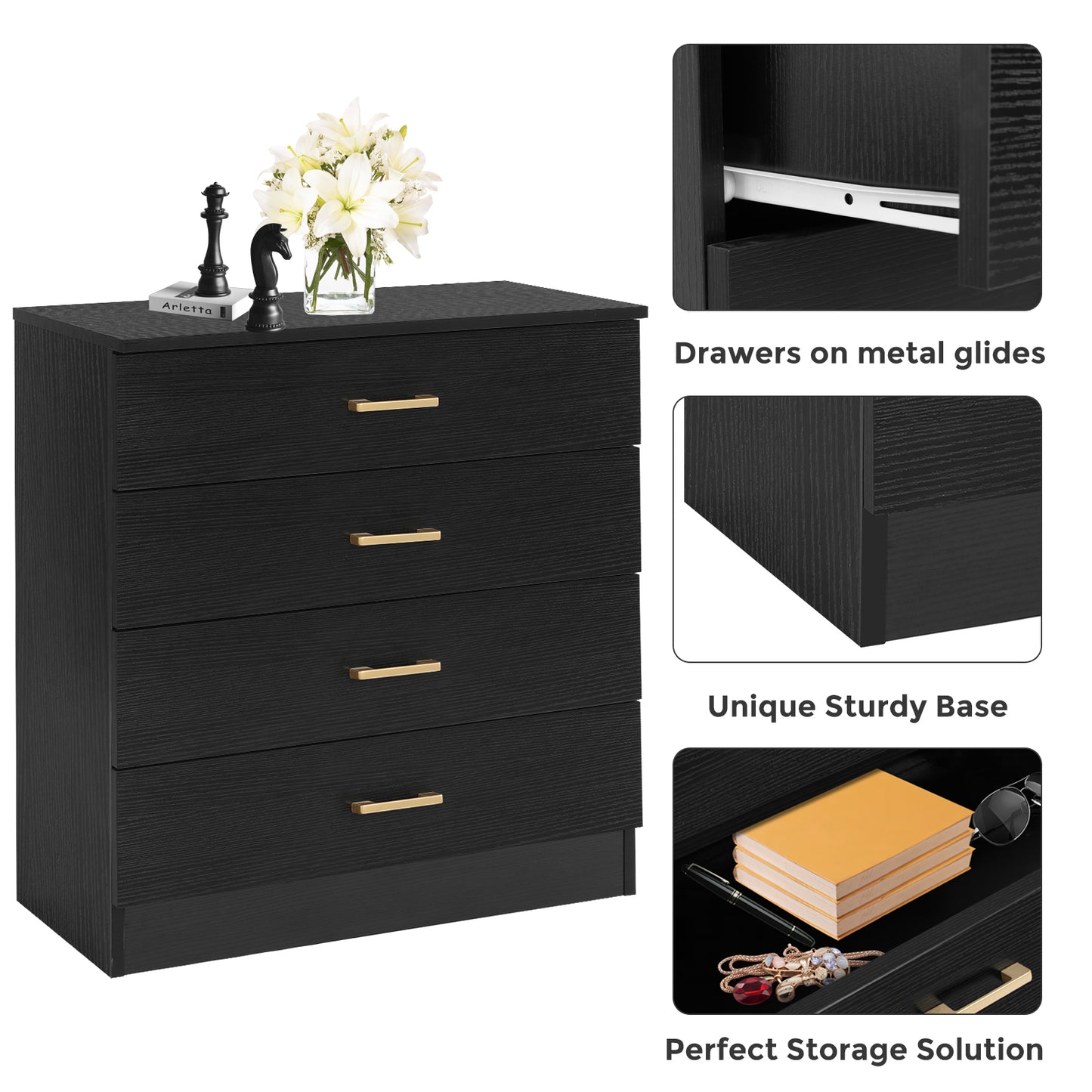 Closet Dresser with 4 Drawers, SHINPT Large Dresser for Bedroom, Cloakroom, Livingroom, Wood Bedroom Furniture with 4 Deep Drawers, Bedroom Dresser set in Simply Modern, Chest of Drawers for Bedroom