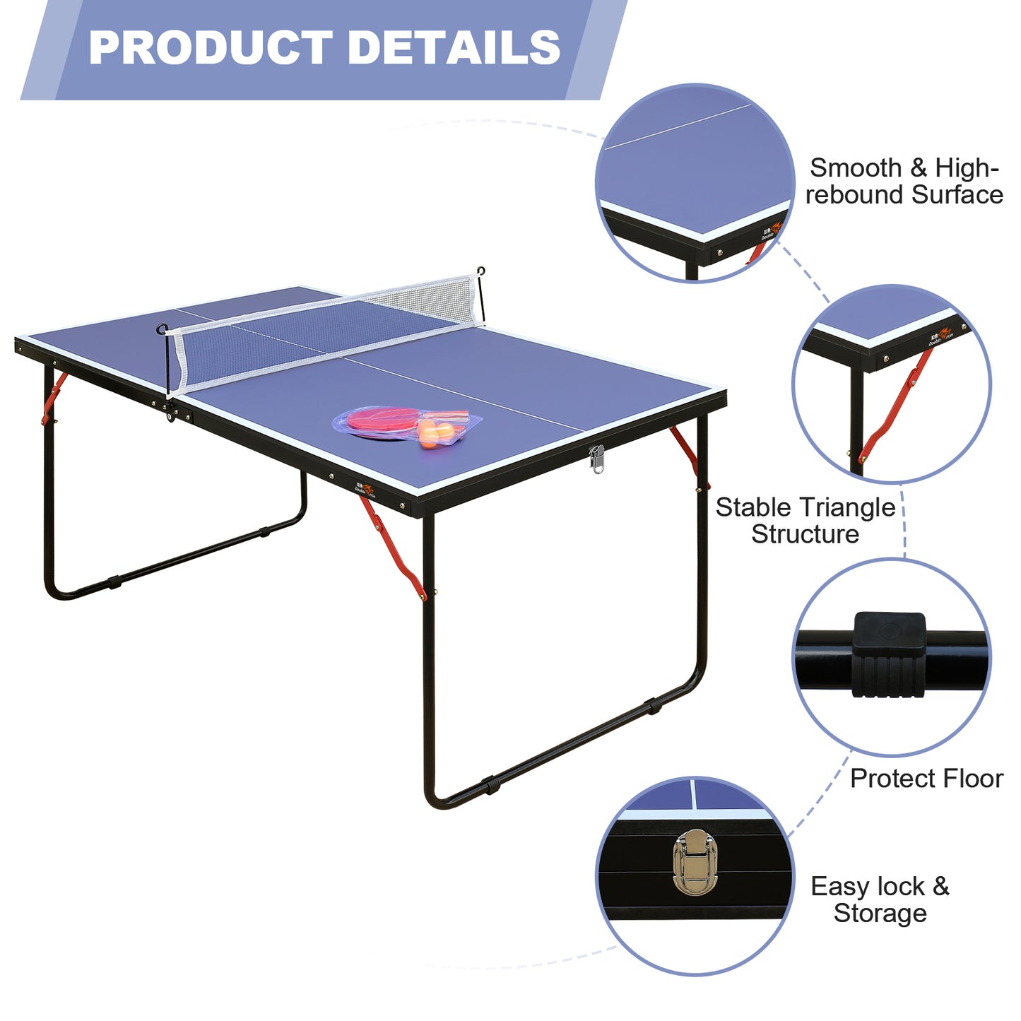 4FT Outdoor Table Tennis Table, SHINPT Mini Ping Pong Table with Net, Foldable Ping Pong Table with 2 Paddles and 3 Balls, Folding Game Table for Indoor/Outdoor, Table Game for Adults for Backyard