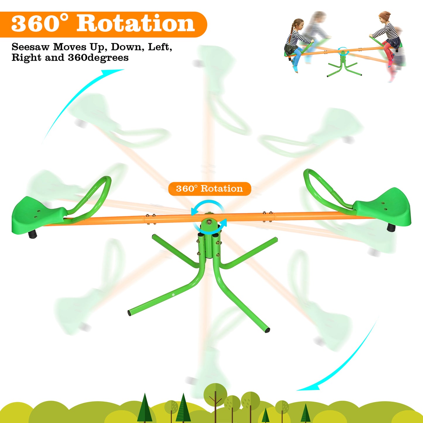360 Degree Rotation Kids Seesaw, SHINPT Teeter Totter for Kids Outdoor/Indoor, Seesaw for Toddlers Age 3-8, Kids Indoor Playground for Best Gift, Sit and Spin Teeter Totter for Backyard, Garden, Lawn
