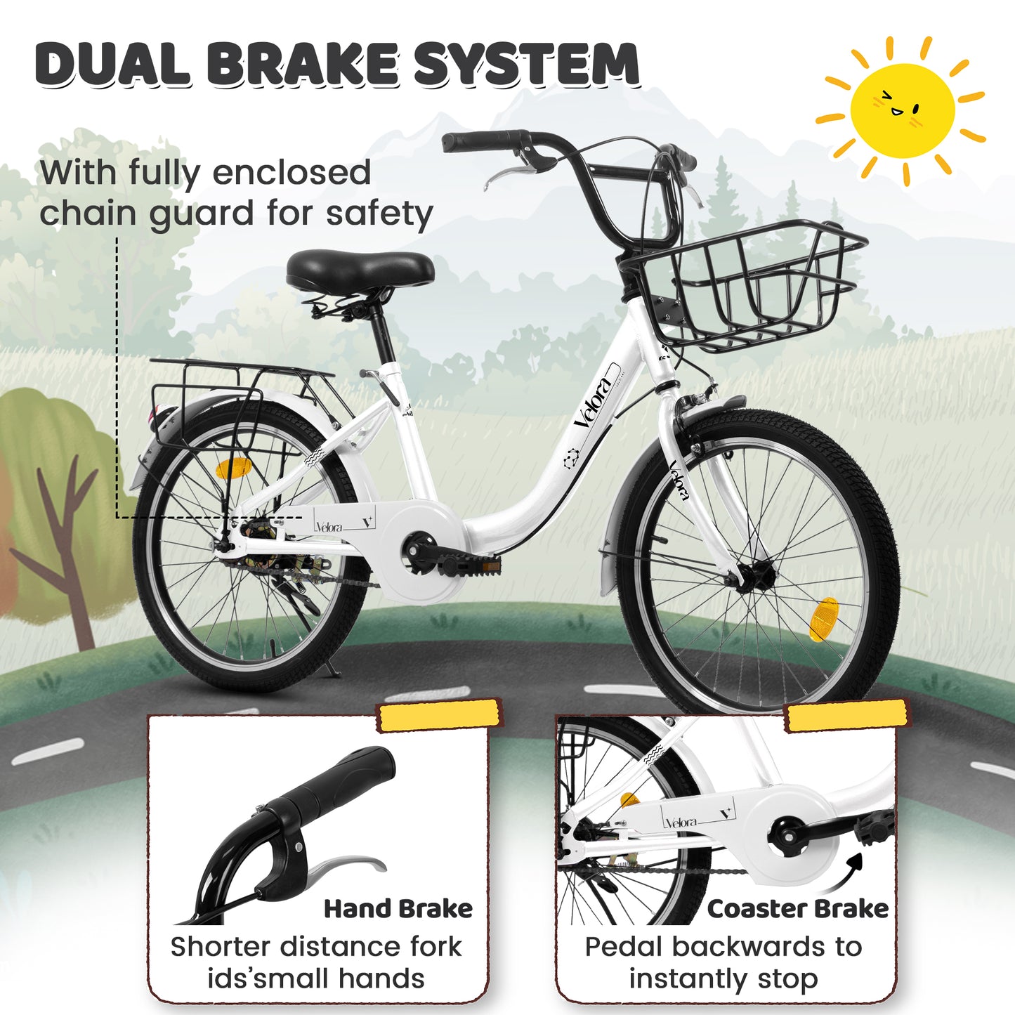 20in Bicycle for Kids 6-12, SHINPT Girls and Boys Bike with Rear Rack, Toddler Bike with Basket, Lightweight Steel Frame (White, Pink, Green, Purple), Bike for 6-12 year old girl, Boys Bike for Gift