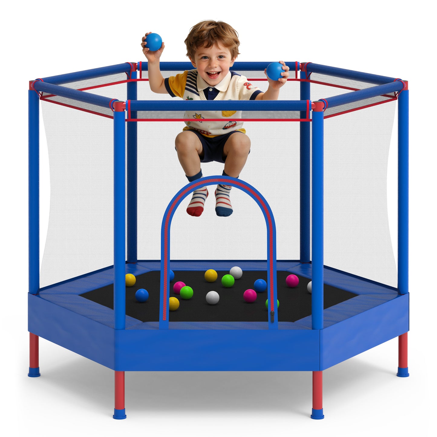 SHINPT 55'' Kids Trampoline with Safety Net, No-Gap Toddler Trampoline Indoor&Outdoor, Mini Trampoline for Kids Ages 3-8, 4.5FT Small Trampoline with Enclosure, Easy Assembly