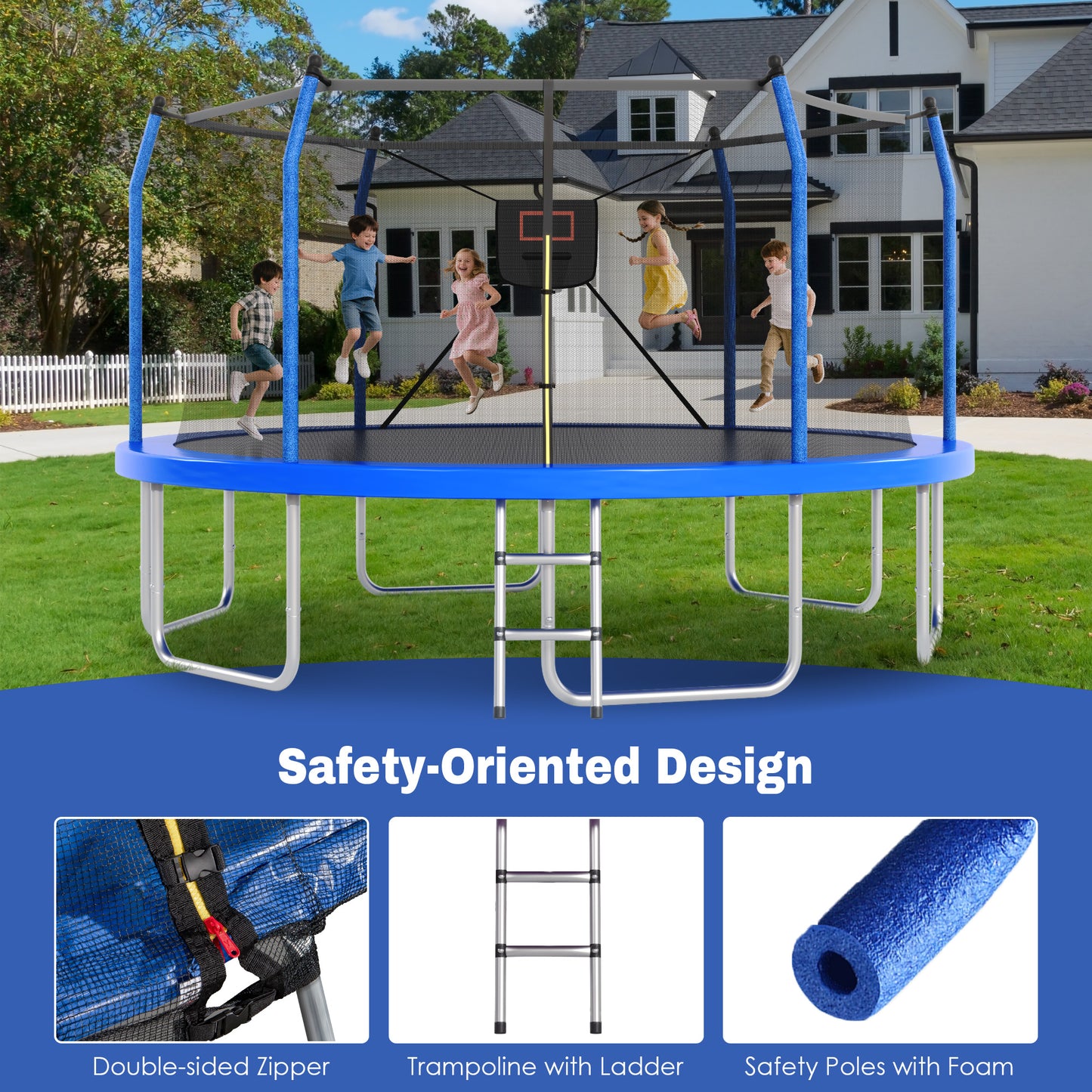 14FT Outdoor Recreational Trampoine for Kids and Adults, SHINPT Large Trampoline with Lights and Basketball Hoop, Heavy Duty Trampoline with 1500lbs Capacity, 14FT Big Trampoline for Backyard, Lawn