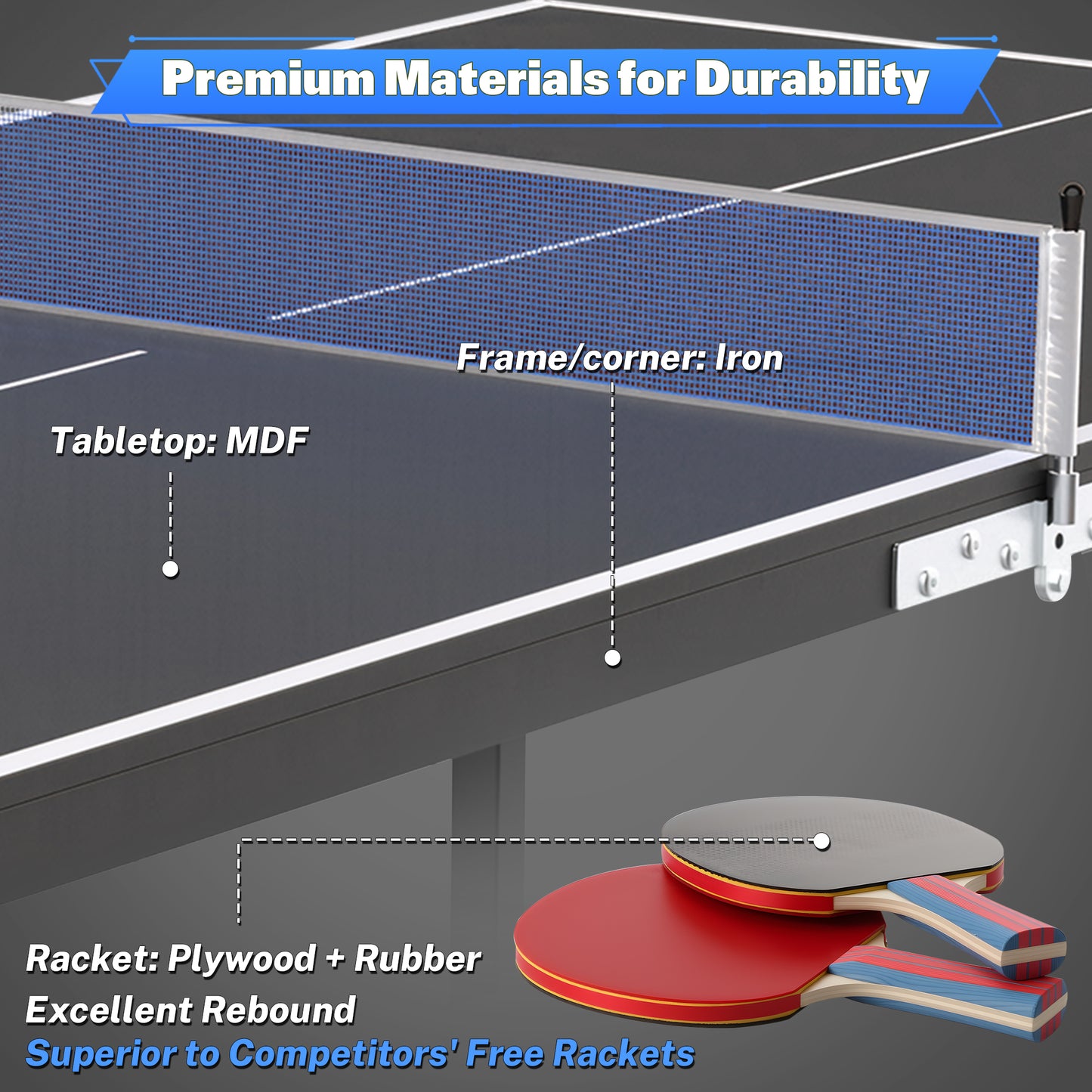 SHINPT 5ft Portable Ping Pong Table, Foldable Mid-Size and 100% Pre-Assembled Weatherproof Indoor/Outdoor Table Tennis with Net for Adults/Teens, 2 Table Tennis Paddles and 3 Balls, Black