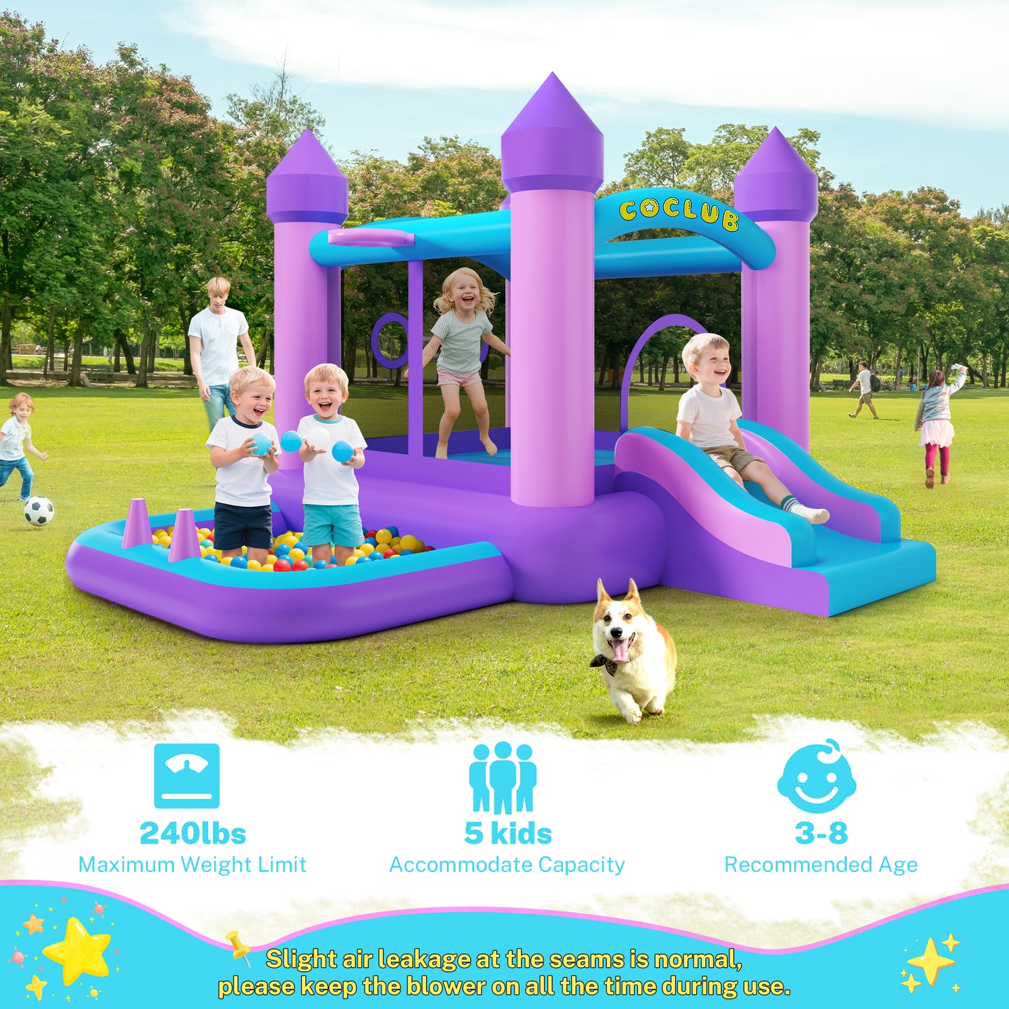 Bounce House for Kids 3-10 with Slide, SHINPT 6-in-1 Inflatable Bounce House for Indoor Outdoor Backyard, Quick Inflate Bouncy House with  Blower, 420D Oxford Bounce Castle for Birthday Party, Purple