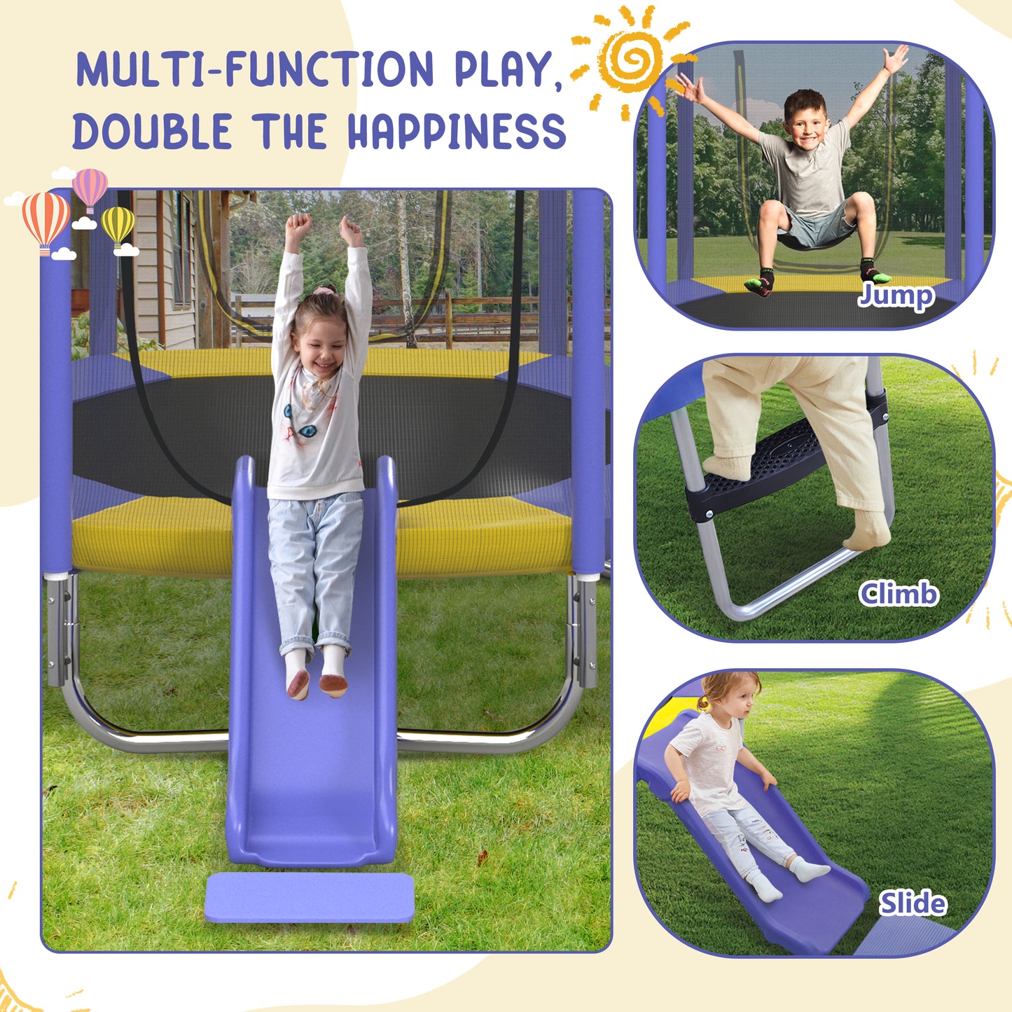 BTYMWAY 7ft Trampoline for Kids, Children's Trampoline Outdoor, Small Trampoline with Slide and Ladder, Recreational Trampoline for Backyard, Outside Toys for Kids with Safety Enclosure Net