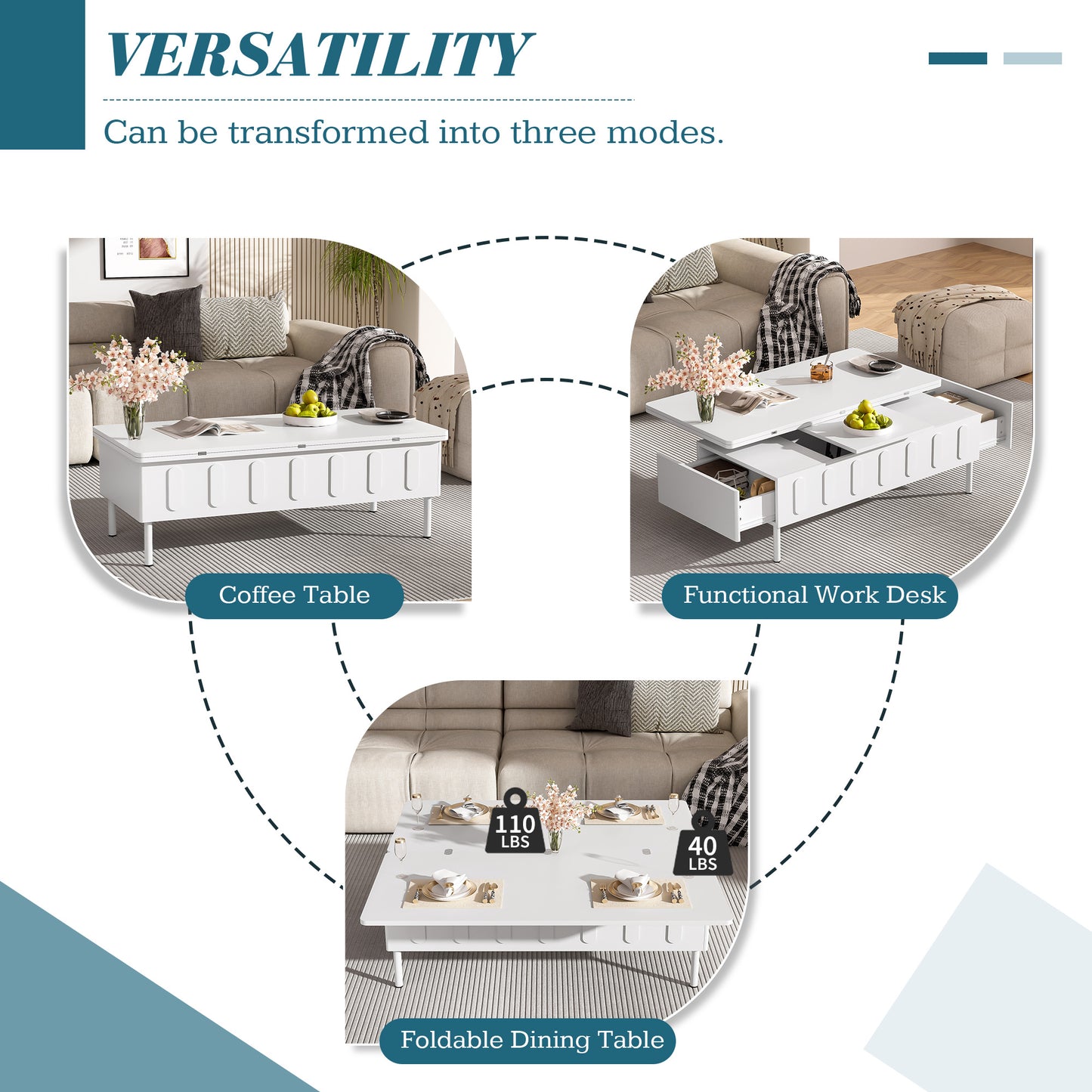 Lift Top Coffee Table with Drawers, SHINPT Extendable Coffee Table with Foldable Top, Multi-Functional Rectangle Coffee Table with Hidden Storage, Coffee Table with Lift Top for Living Room, Study
