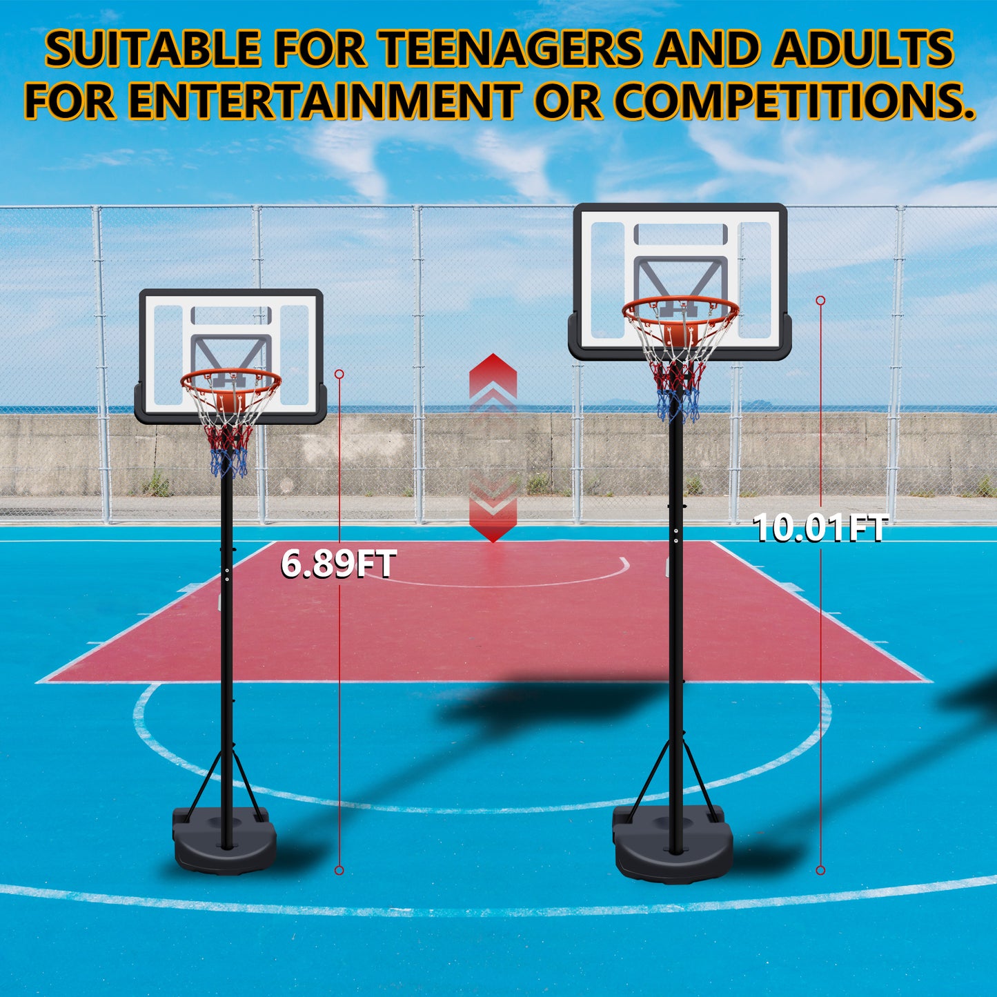 6.89FT-10.01FT Outdoor Basketball Hoop for Youth Adults/Kids, SHINPT Portable Basketball Hoop with Water/Sand Base, 34" Basketball Backboard with Rebound System, Kids Basketball Equipment for Outdoor