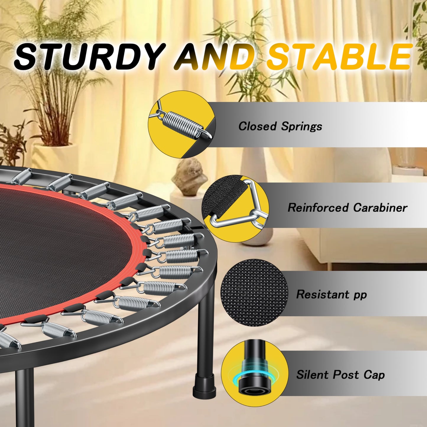 40in Rebounder Trampoline for Adults, SHINPT Fitness Trampoline with Handle, 40" Gym Equipment for Home, Exercise Trampoline for Adults Indoor, Outdoor Foldable Trampoline for Yard, Basement, Lawn
