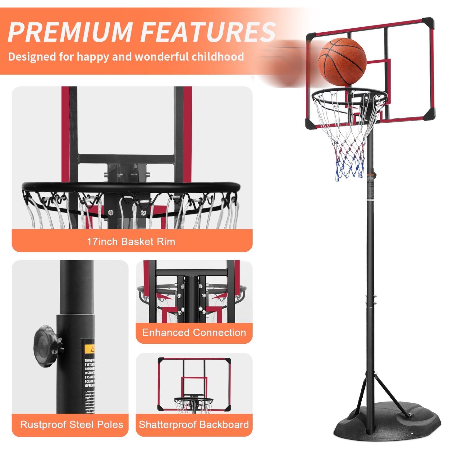 7.5FT-9.2FT Portable Basketball Hoop for Outdoor/Indoor, SHINPT Lifetime Basketball Hoop with 32 Inch Backboard, Indoor&Outdoor Basketball Hoop for Kids, Basketball Goal Outdoor with Wheels