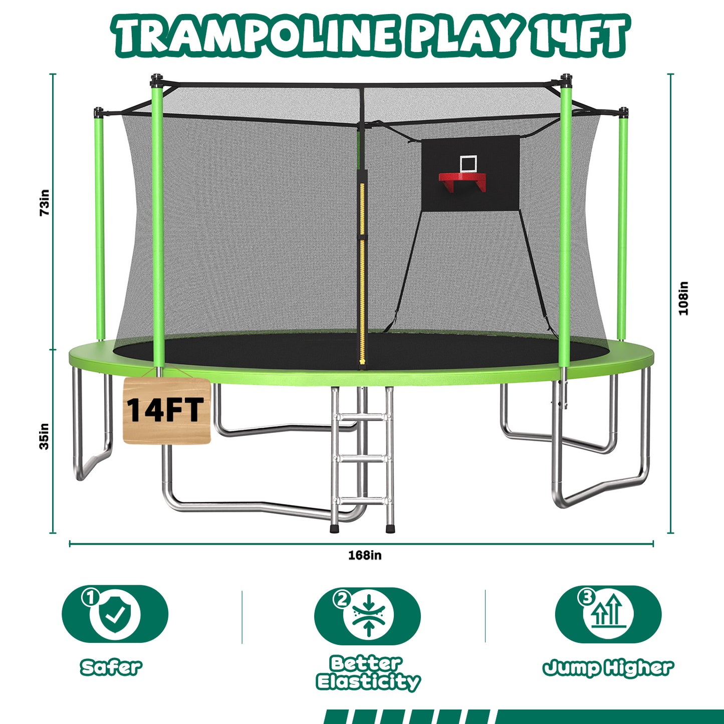 SHINPT 14ft Outdoor Trampoline for Kids, Big Trampoline with Basketball Hoop and Ladder, Heavy Duty Trampoline with Net Meets ASTM Standard, Backyard Trampoline for Adult, Large Trampoline for Gift