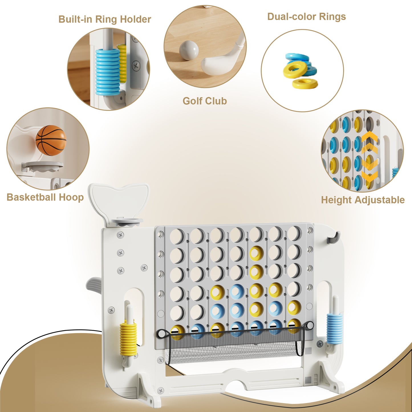 Connect 4 Jumbo Yard Game, SHINPT Giant Connect 4 Game, Outdoor Kids Game with Jumbo Connect 4, Basketball Hoop, Ring Toss, Golf Games, Outdoor Games for Kids and Adults with Height Adjustable