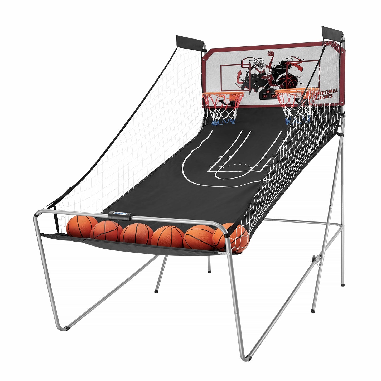 Electronic Basketball Arcade Game, SHINPT 2 Player Indoor Basketball Arcade Game for Kids Adults, Foldable Arcade Basketball with 8 Game Modes,  Electronic Scorer, Basketball Hoop, 6 Balls, Air Pump