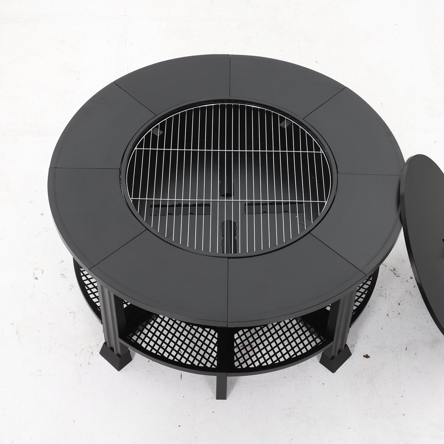 Outdoor Fire Pit, SHINPT 38” Round Wood Burning Fire Pit Table with Grill Grate, Screen Lid, Poker and Waterproof Cover, Fire/BBQ/Storage Pit for Patio, Backyard, Garden and Camping, Black
