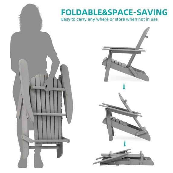 Folding Adirondack Chair set of 2 Outdoor, BTMWAY Wooden Patio Furniture Set, Fire Pit Lounge Chairs for Yard, Garden, Patio with Natural Finish, Pre-Assembled Cedar Adirondack Chair Up to 220lb