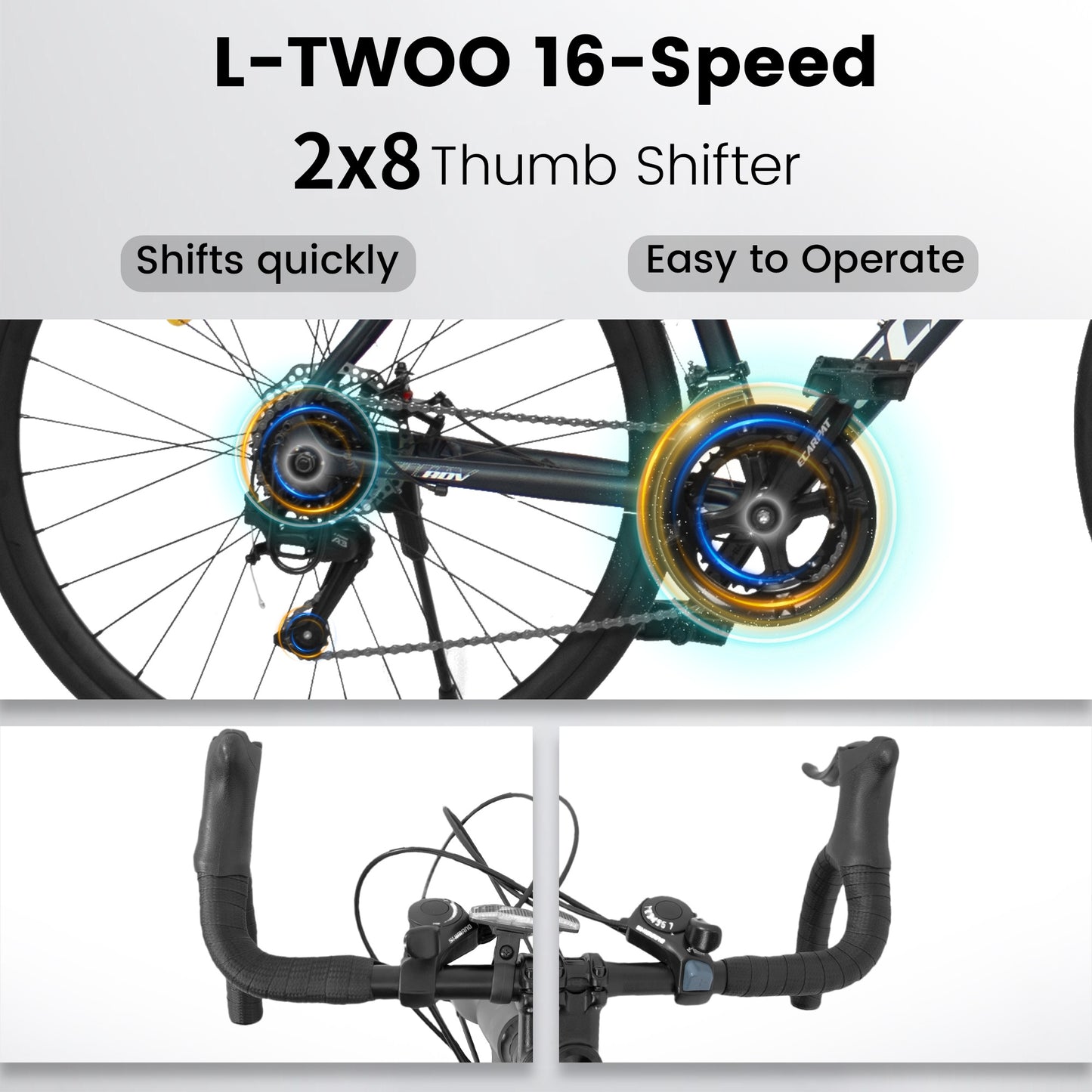 700C Road Bike, Light Weight Aluminum Frame, 16-Speed Outdoor Bike Disc Brakes, Racing Bike for Men and Women, Ideal for High-Intensity Riding