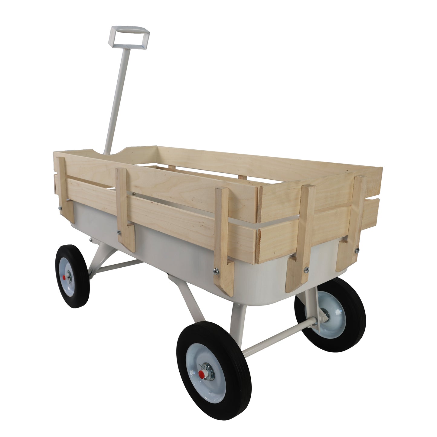 SHINPT Outdoor Wagon Cart with 4 Wheels, All Terrain Pulling Garden Carriage with Air Tires, Heavy Duty Utility with Wooden Railings for Shopping Beach Sports Fishing Camping