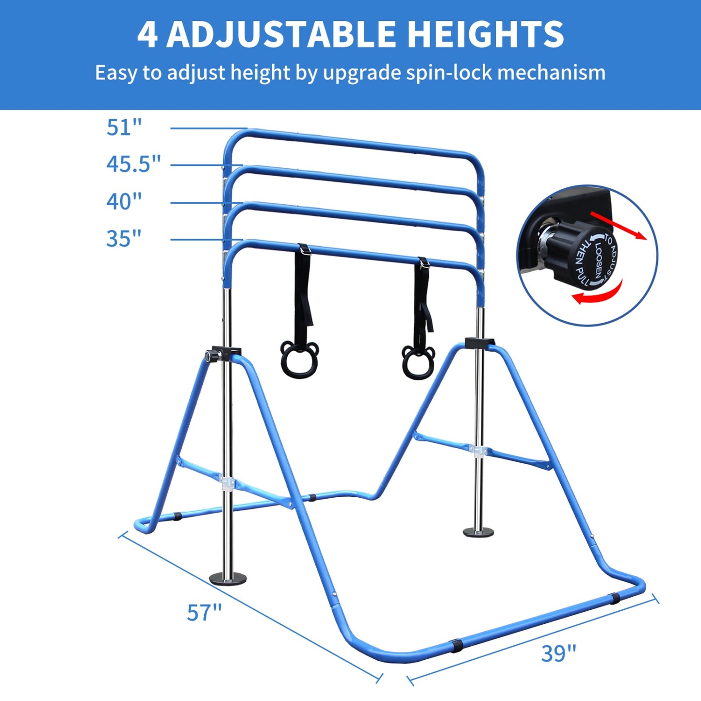 Gymnastics Bar for Kids Ages 6-12, SHINPT Foldable Junior Training Bar with 4 Adjustable Height, Junior Expandable Horizontal Monkey Bar for Indoor/Outdoor, Gymnastics Equipment w/110Lbs Capacity