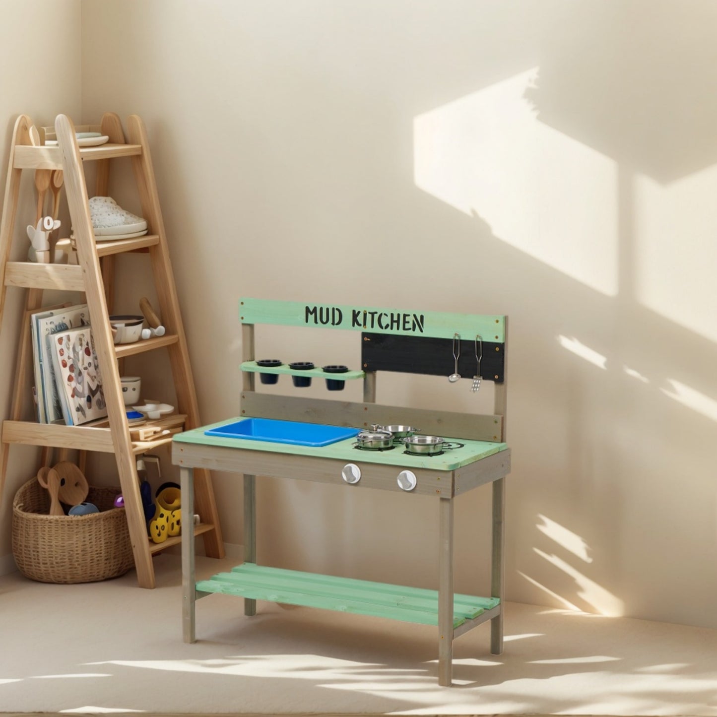 Kids Kitchen Playset, SHINPT Wooden Toy Kitchen with Water Play Set & Cooking Knobs, Indoor/Outdoor Realistic Toddler Kitchen Play Set for Kids Ages 3+ Year, Birthday Gift for Boys and Grils, Green