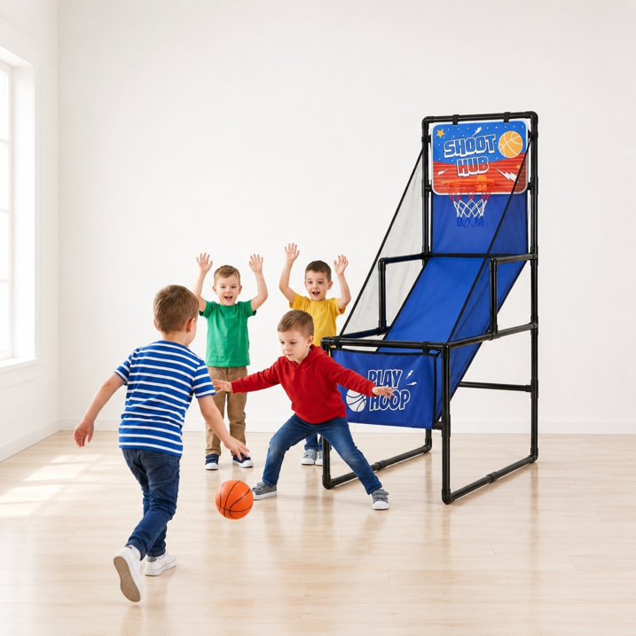 Kids Basketball Hoop With Ball, SHINPT Single Shot Basketball Arcade Game with 2 Balls, Pump and durable Tube. Indoor Basketball Hoop Set for Toddlers and Children, 55 in Foldable Sports Toy, Blue