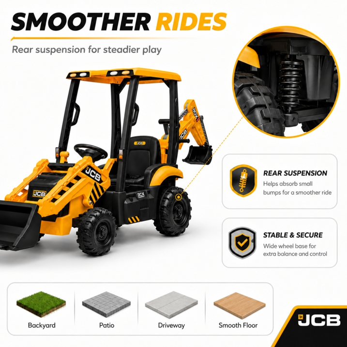 SHINPT Ride on Excavator, JCB, Realistic 2-in-1 Construction,  Toddler Excavator, Shovel & Digger, Electric Ride on Toy, 12V Battery Powered, Remote Control, Yellow, for Toddlers Boys 3-5 Years Old