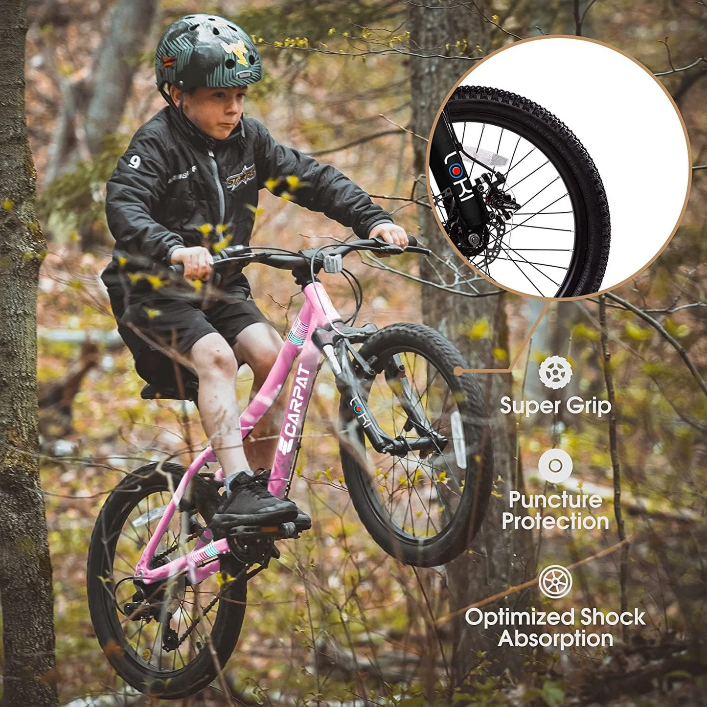 20"Kids Mountain Bike for Ages 8-12, SHINPT BMX Style Kids' Bicycles with Adjustable 7Speed, Front Suspension Disc Brake and Rear V-Brake, Teen Bike with High Steel Frame, Gifts for Girls/Boys