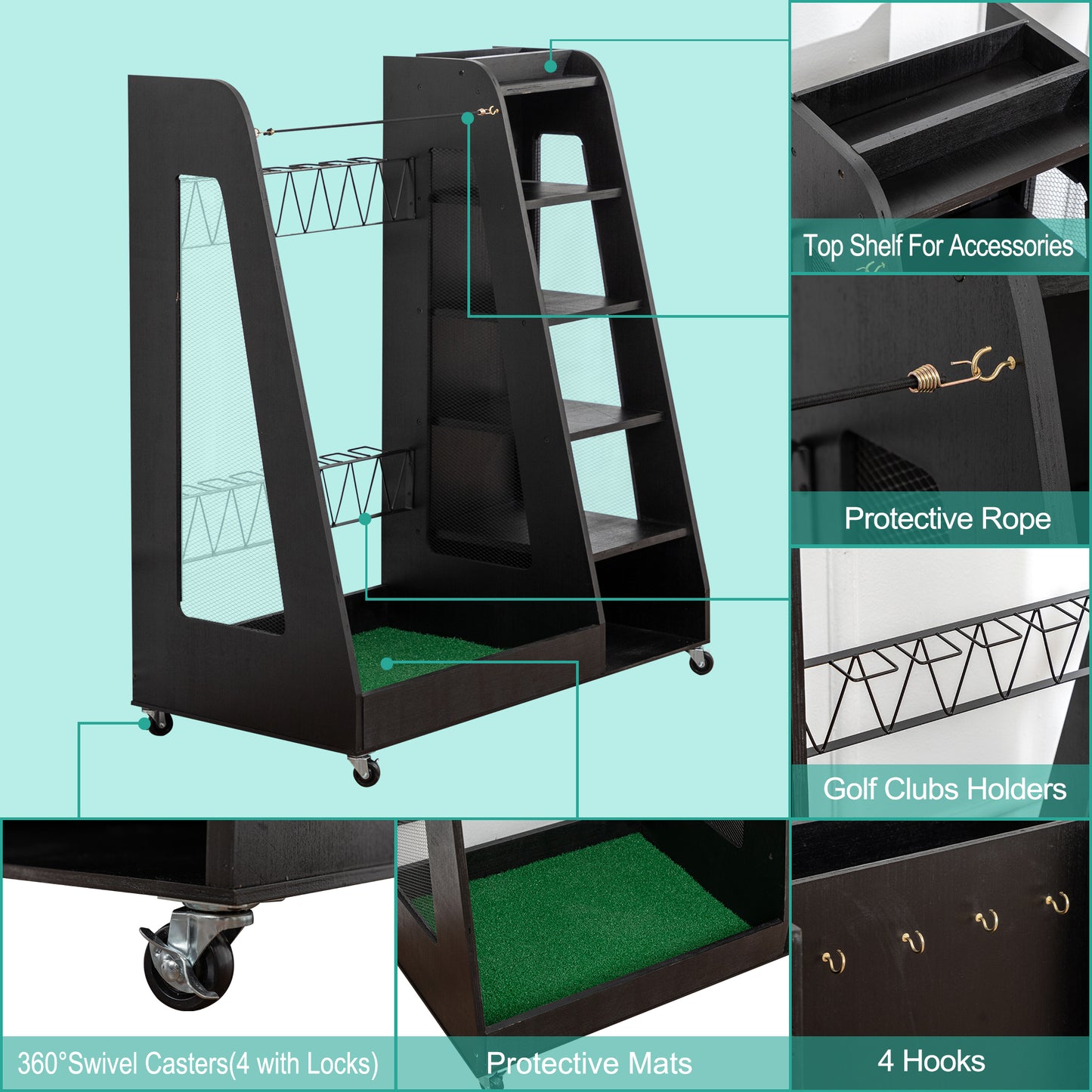 35.5" Golf Bag Storage with Drawers, SHINPT Wooden Golf Bag Organizer for Golf Balls, Shoes & Accessories, Heavy Duty Golf Storage Organizer for Garage, Basement, Easy to Assemble Golf Storage Rack