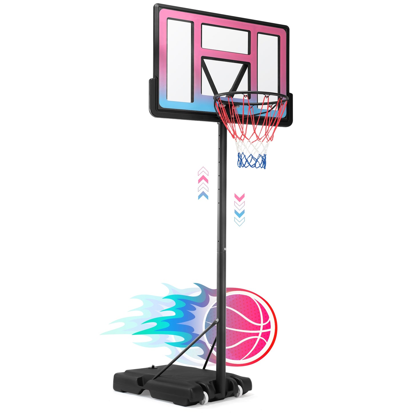 SHINPT 4.9-10ft Height Adjustable Basketball Hoop Outdoor/Indoor, Portable Basketball Hoop with Wheels for Kids Youth and Adults, 44 inch Black Backboard for Backyard, Outdoor Play Equipment