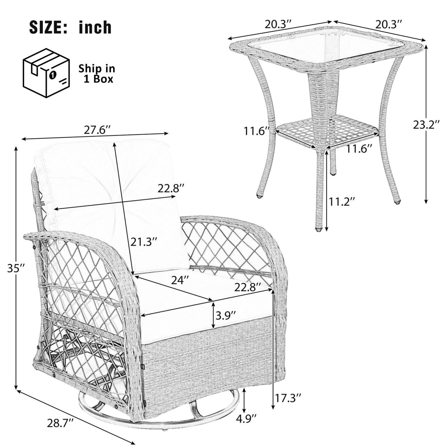 Outdoor Rocking Chair Set of 2, SHINPT All Weather Wicker Patio Furniture Set with Premium Fabric Cushions, Front Porch furniture Set with Table Set for Balcony, Deck, Yard, Natural/Brown
