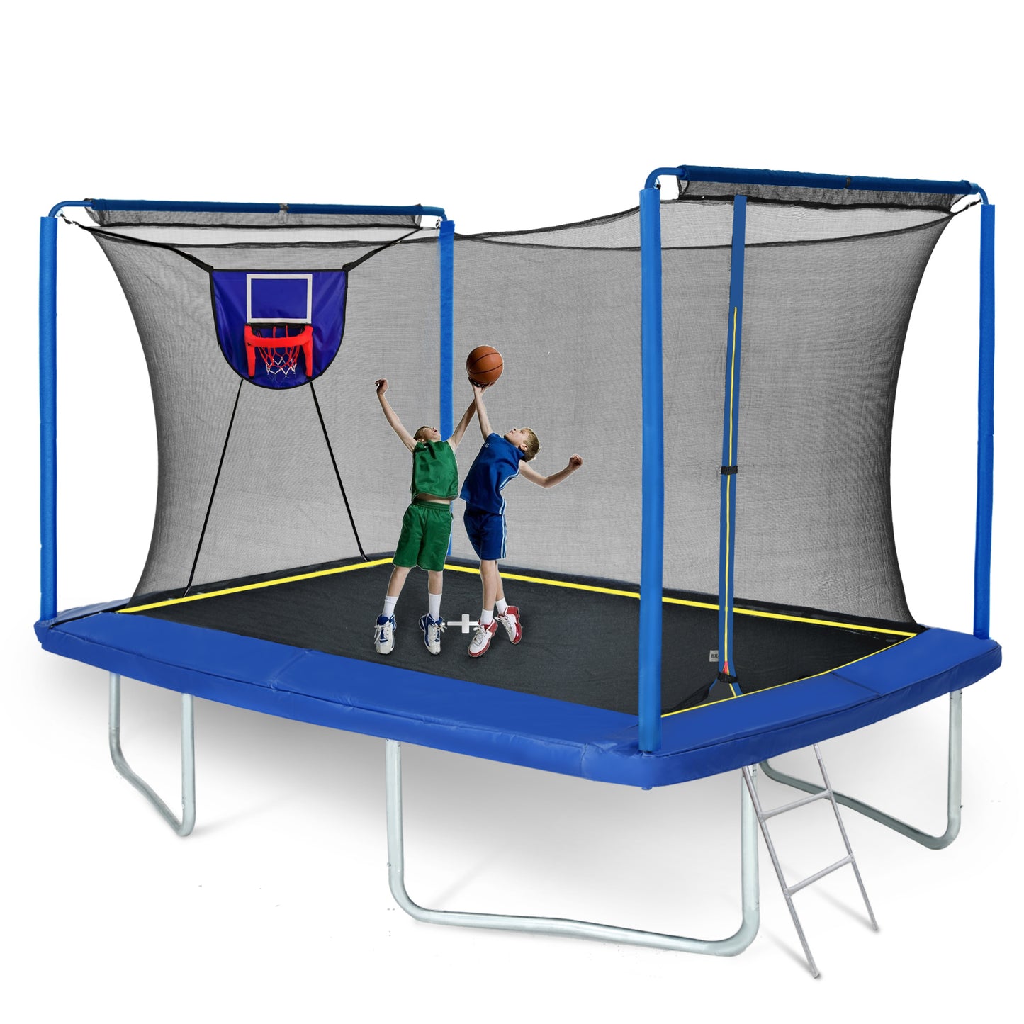 8x12 FT Heavy Duty Rectangular Trampoline with Safety Enclosure Net, Basketball Hoop & Ladder for Kids and Adults, 1200lbs Capacity, UV-Resistant Jump Mat, Ideal for Gymnastics & Backyard Fun