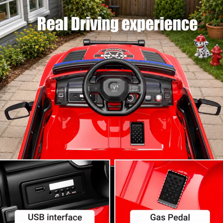 SHINPT Ride on Fire Truck,  RAM1500 12V Electric Fire Truck with Parental Remote, Bluetooth & Siren Lights, 44.49”*26.77”*22.44”Red Kids Ride on Car for Boys Girls Ages 3-8, 36.16lbs