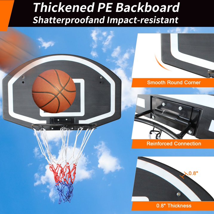 SHINPT Wall Mounted Basketball Hoop, SHINPT 1-Piece Folding Basketball Rim with Shatterproof Backboard, Indoor Outdoor Basketball Goal with All-Weather Net, 28.5 x 18 in, Black, for Garage Backyard Home