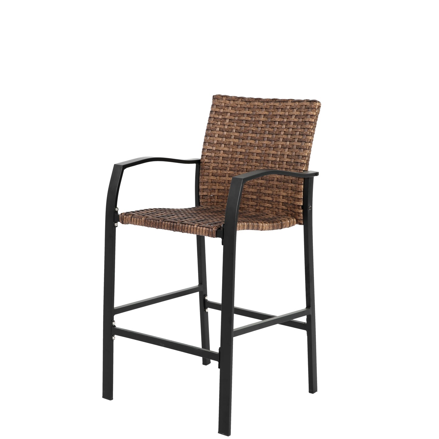 Outdoor Patio Set of 3, SHINPT Tall Bar Stools, 3 Pieces Patio Bar Set with Rattan Bar Chairs, Bistro Set Outdoor with Glass Table Top, Outdoor Bar Set for Backyard, Garden, Pool, Balcony and Deck