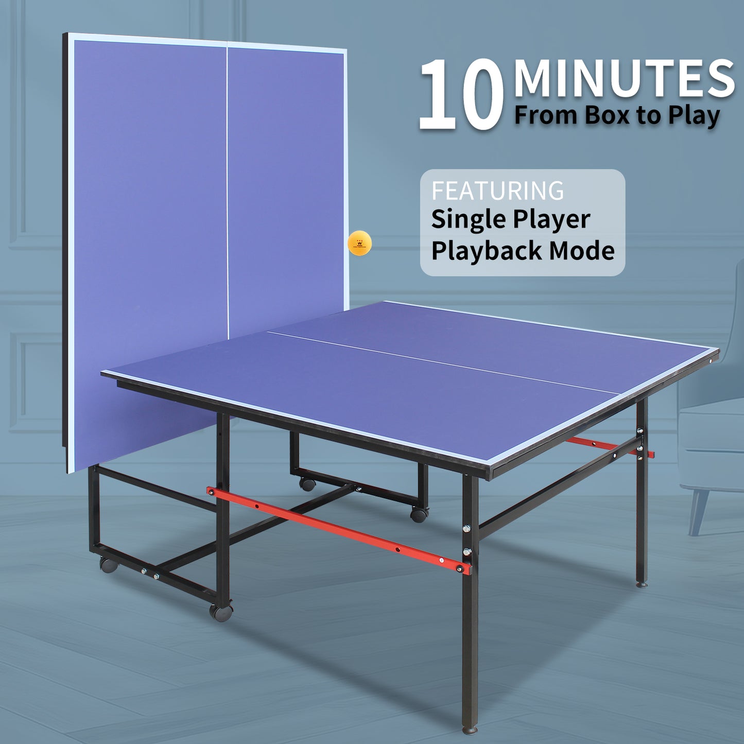 SHINPT Outdoor Ping Pong Table, 8ft Table Tennis Table for Family, Portable Ping Pong Table Set, Foldable Game Table with Net and 2 Ping Pong Paddles, Indoor & Outdoor Ping Pong Machine