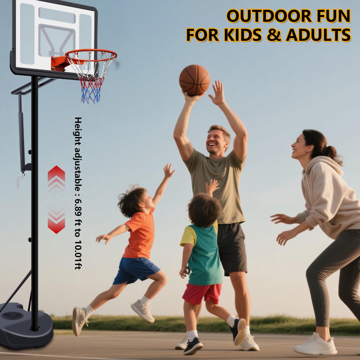 6.89FT-10.01FT Outdoor Basketball Hoop for Youth Adults/Kids, SHINPT Portable Basketball Hoop with Water/Sand Base, 34" Basketball Backboard with Rebound System, Kids Basketball Equipment for Outdoor