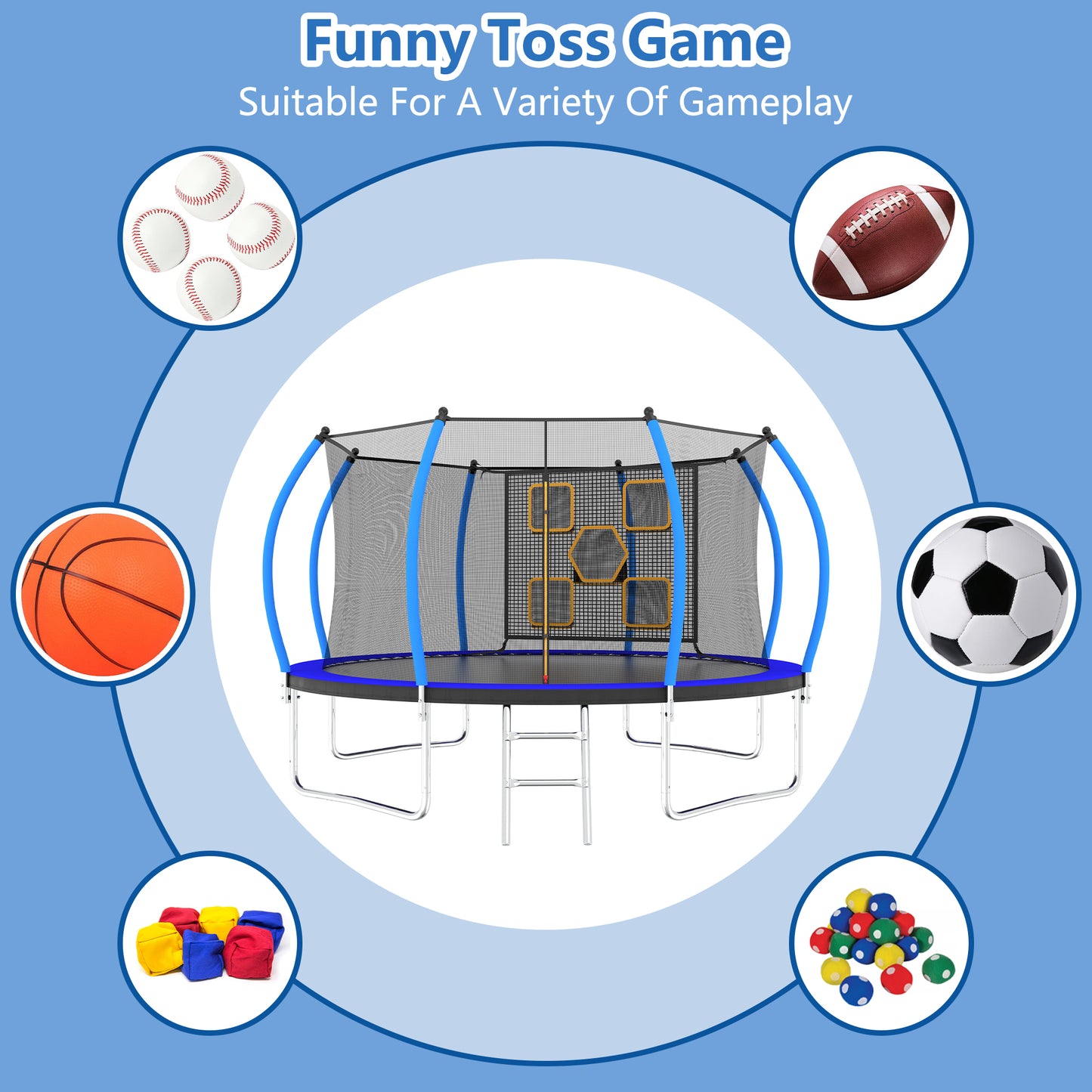 12FT Heavy Duty Trampoline for Kids and Adults, SHINPT Recreational Trampoline with Enclosure Net, Inside/Outside Trampoline with Ball Games, Outdoor Kids Play Equipment for Lawn, Garden, Backyard