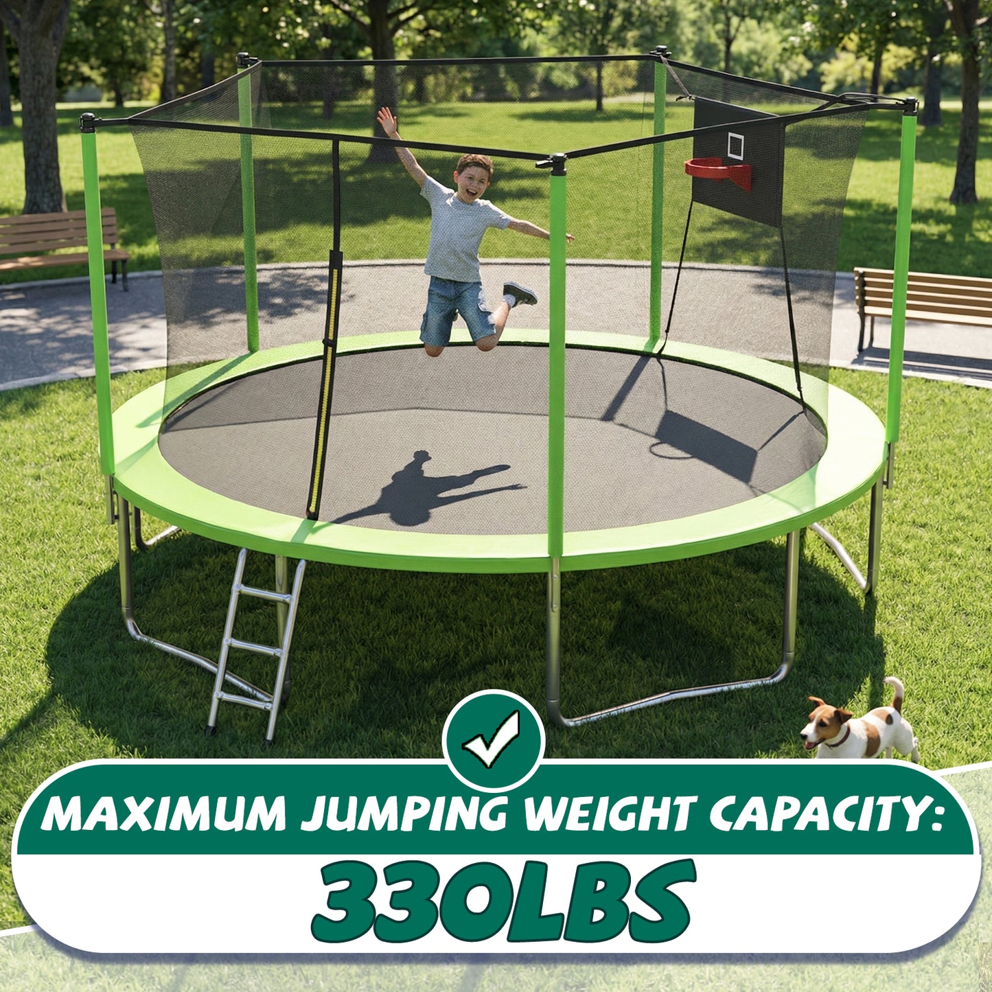 SHINPT 14ft Outdoor Trampoline for Kids, Big Trampoline with Basketball Hoop and Ladder, Heavy Duty Trampoline with Net Meets ASTM Standard, Backyard Trampoline for Adult, Large Trampoline for Gift