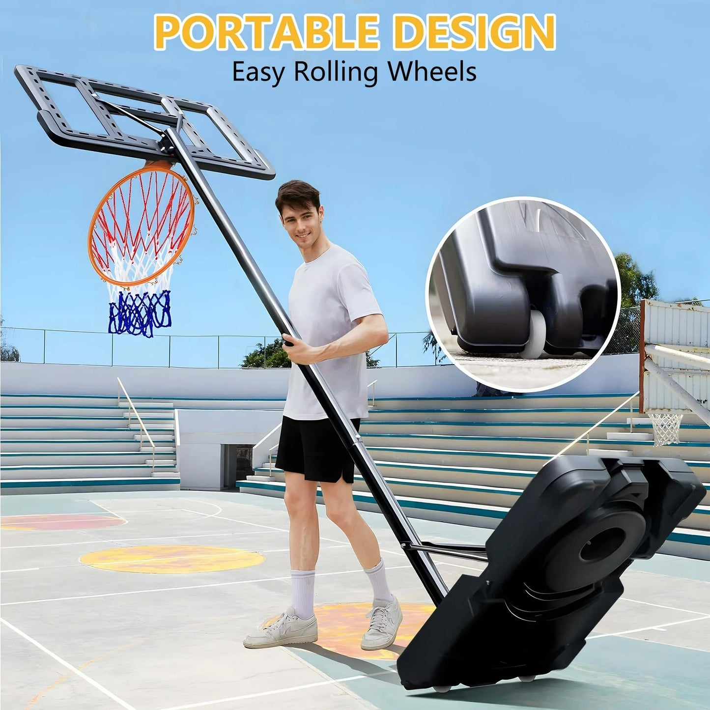 4.9-10FT Height Adjustable Basketball Hoop Outdoor/Indoor, SHINPT Portable Basketball Hoop with Wheels for Kids and Adults, Basketball Hoop with 44 inch Backboard for Backyard, Black Play Equipment