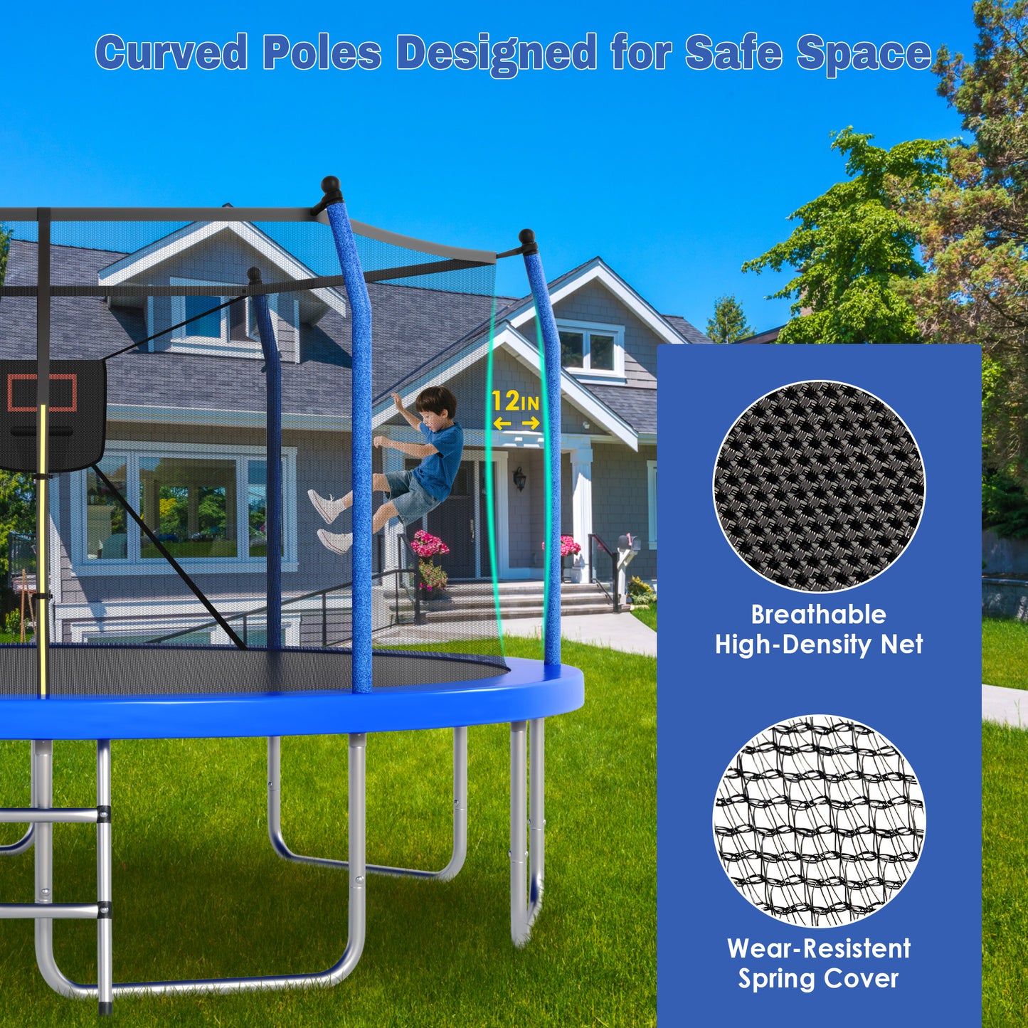 14FT Outdoor Recreational Trampoine for Kids and Adults, SHINPT Large Trampoline with Lights and Basketball Hoop, Heavy Duty Trampoline with 1500lbs Capacity, 14FT Big Trampoline for Backyard, Lawn