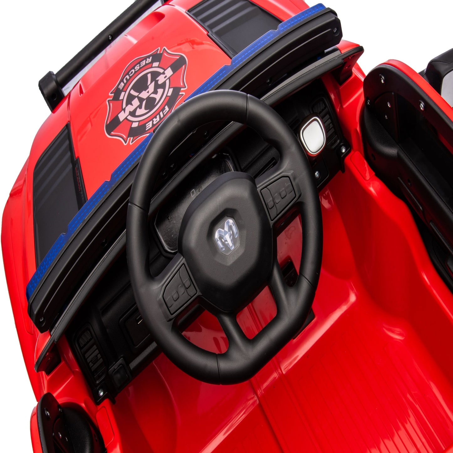 Ride on Fire Truck, SHINPT RAM1500 12V Electric Fire Truck with Parental Remote, Bluetooth & Siren Lights, 44.49”*26.77”*22.44”Red Kids Ride on Car for Boys Girls Ages 3-8, 36.16lbs